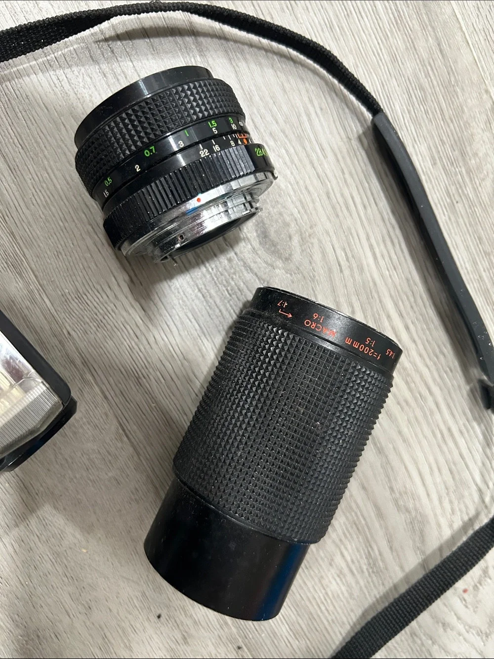 soVintage X-370 35mm Film Minolta Camera with Sakar Black Flash & Lenses Unteste